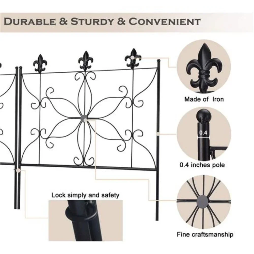 Garden Fence Animal Barrier Decorative Border Fencing 24.2 in x 10ft, 5 Pieces